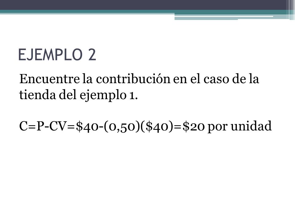 EJEMPLO 2 Encuentre la contribución en el caso de la tienda del ejemplo 1.