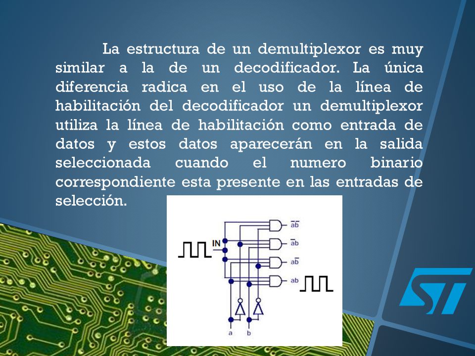 La estructura de un demultiplexor es muy similar a la de un decodificador.
