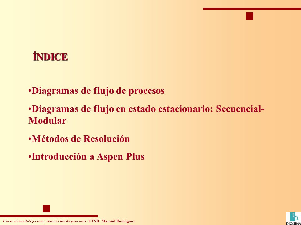 ÍNDICE Diagramas de flujo de procesos. Diagramas de flujo en estado estacionario: Secuencial-Modular.