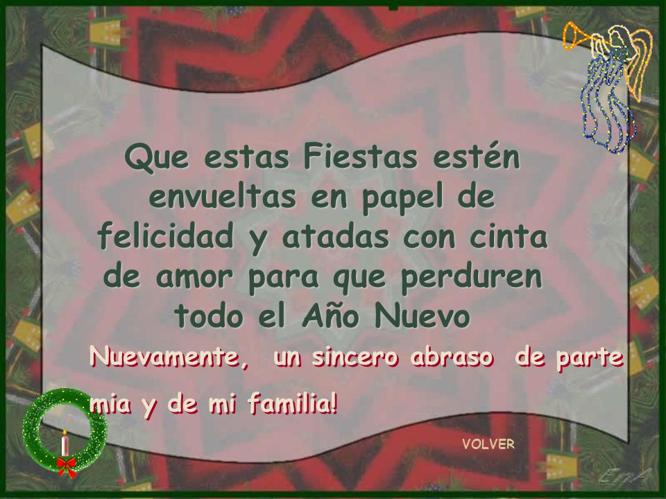Que estas Fiestas estén envueltas en papel de felicidad y atadas con cinta de amor para que perduren todo el Año Nuevo