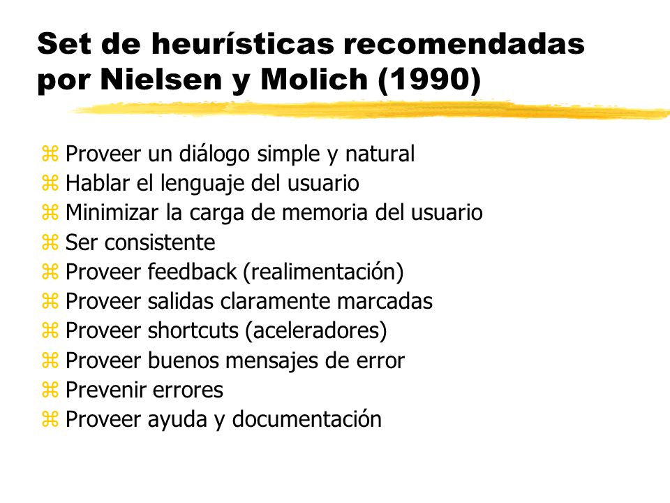 Set de heurísticas recomendadas por Nielsen y Molich (1990)