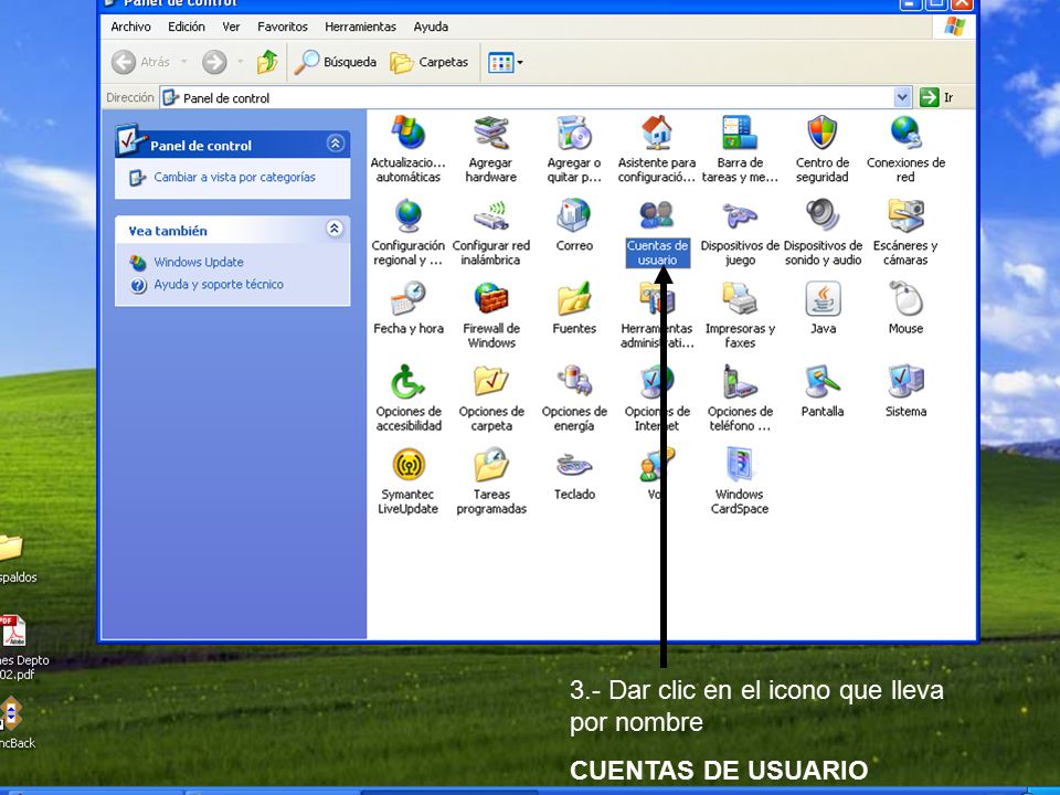 3.- Ubicar el icono que lleva por nombre CUENTAS DE USUARIO