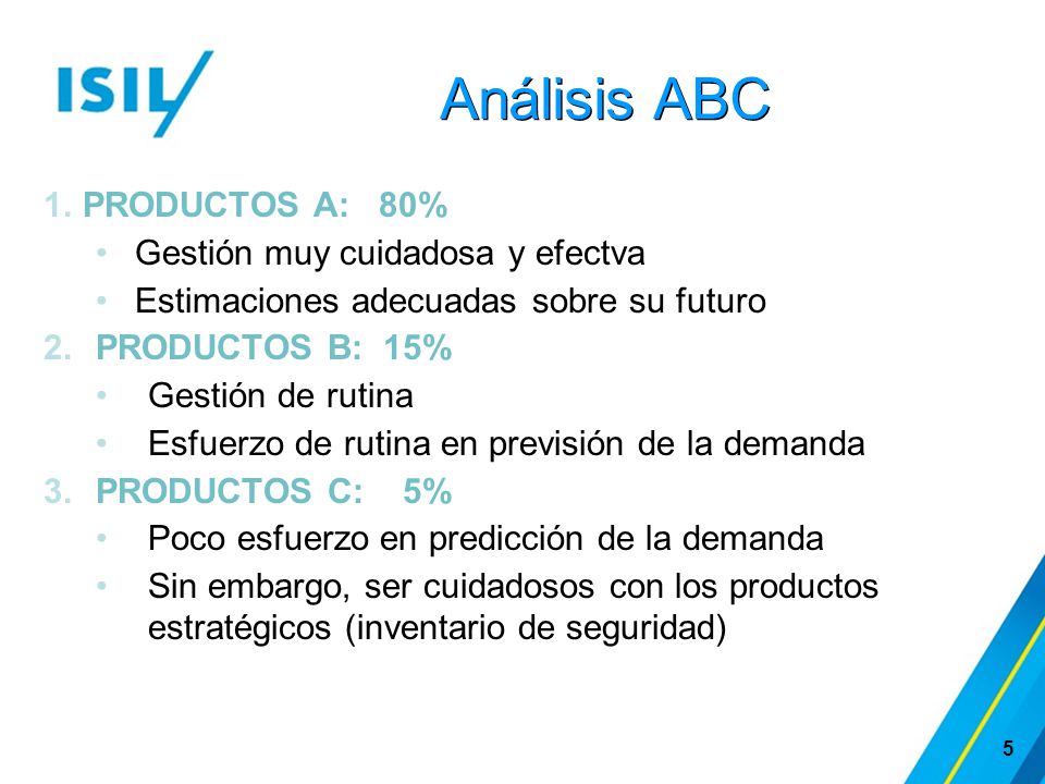 Análisis ABC PRODUCTOS A: 80% Gestión muy cuidadosa y efectva
