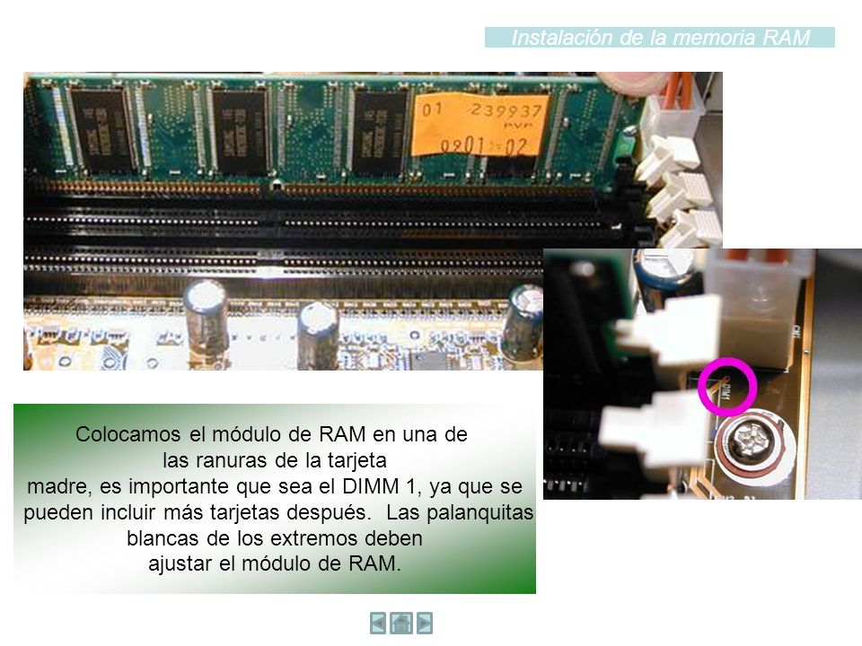 Instalación de la memoria RAM