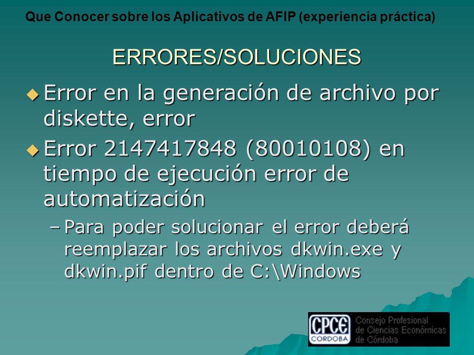 Error en la generación de archivo por diskette, error