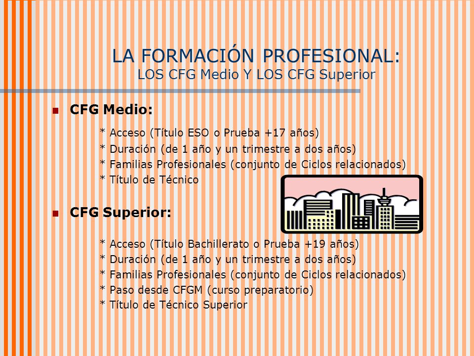 LA FORMACIÓN PROFESIONAL: LOS CFG Medio Y LOS CFG Superior