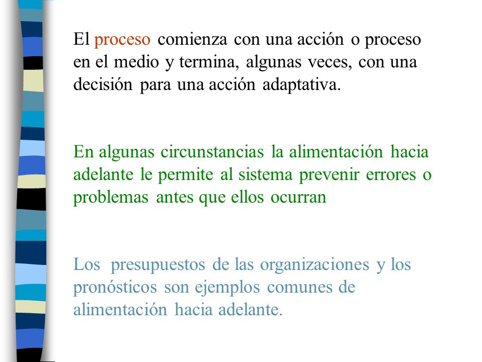 El proceso comienza con una acción o proceso en el medio y termina, algunas veces, con una decisión para una acción adaptativa.