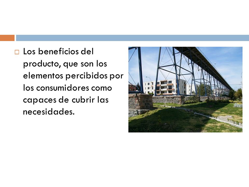 Los beneficios del producto, que son los elementos percibidos por los consumidores como capaces de cubrir las necesidades.