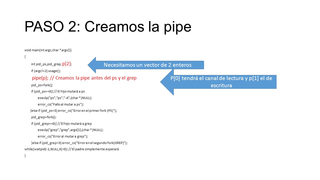 PASO 2: Creamos la pipe Necesitamos un vector de 2 enteros