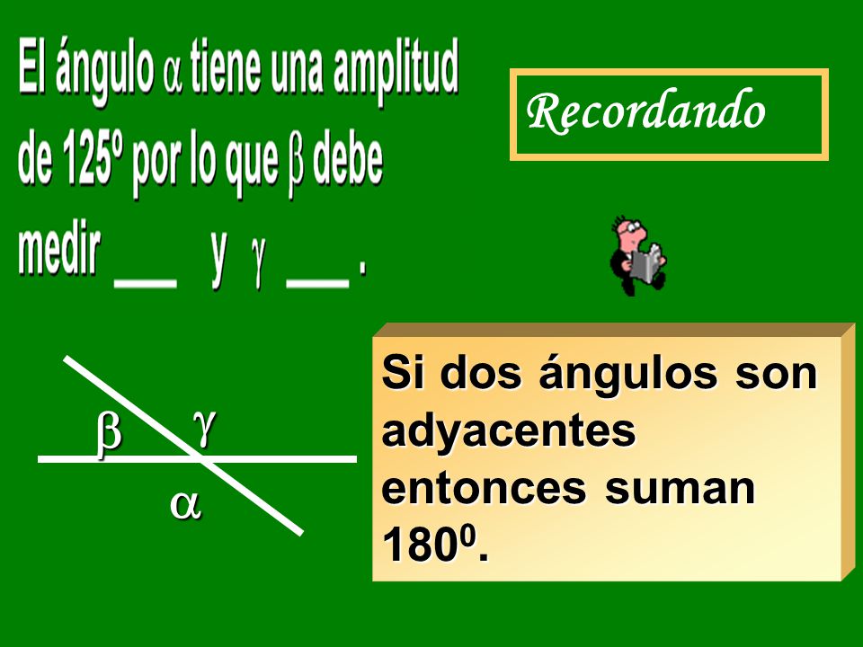 Recordando Si dos ángulos son adyacentes entonces suman   