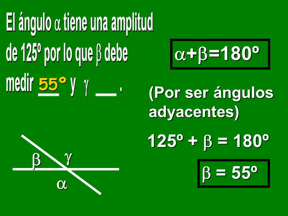 +=180º 55º (Por ser ángulos adyacentes) 125º +  = 180º    = 55º 