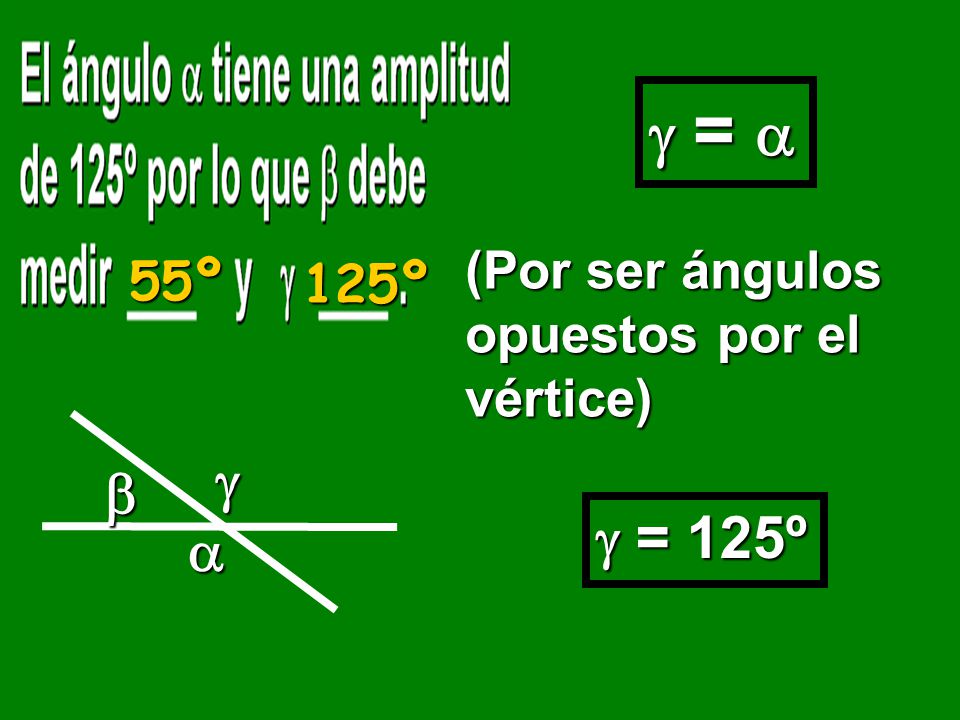  =     = 125º  (Por ser ángulos opuestos por el vértice) 55º