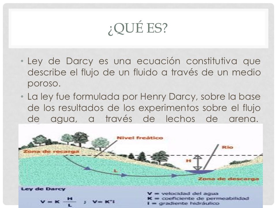 ¿Qué es Ley de Darcy es una ecuación constitutiva que describe el flujo de un fluido a través de un medio poroso.