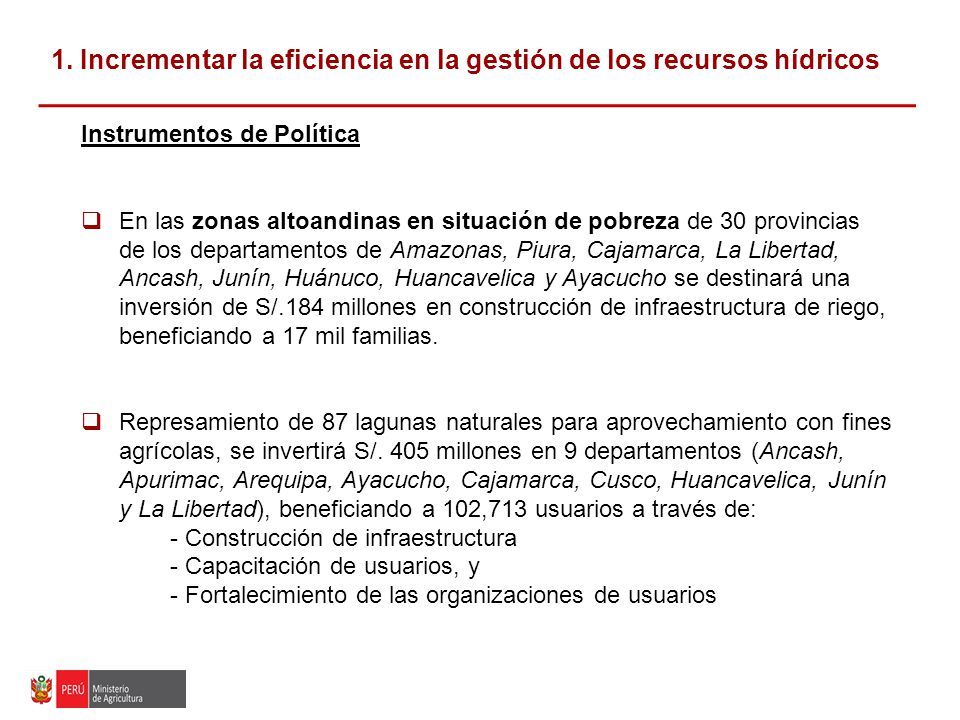 1. Incrementar la eficiencia en la gestión de los recursos hídricos