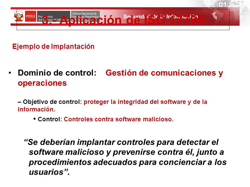 3.- Aplicación de ISO Ejemplo de Implantación. Dominio de control: Gestión de comunicaciones y operaciones.