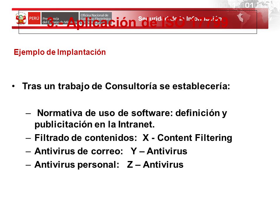3.- Aplicación de ISO Ejemplo de Implantación. Tras un trabajo de Consultoría se establecería:
