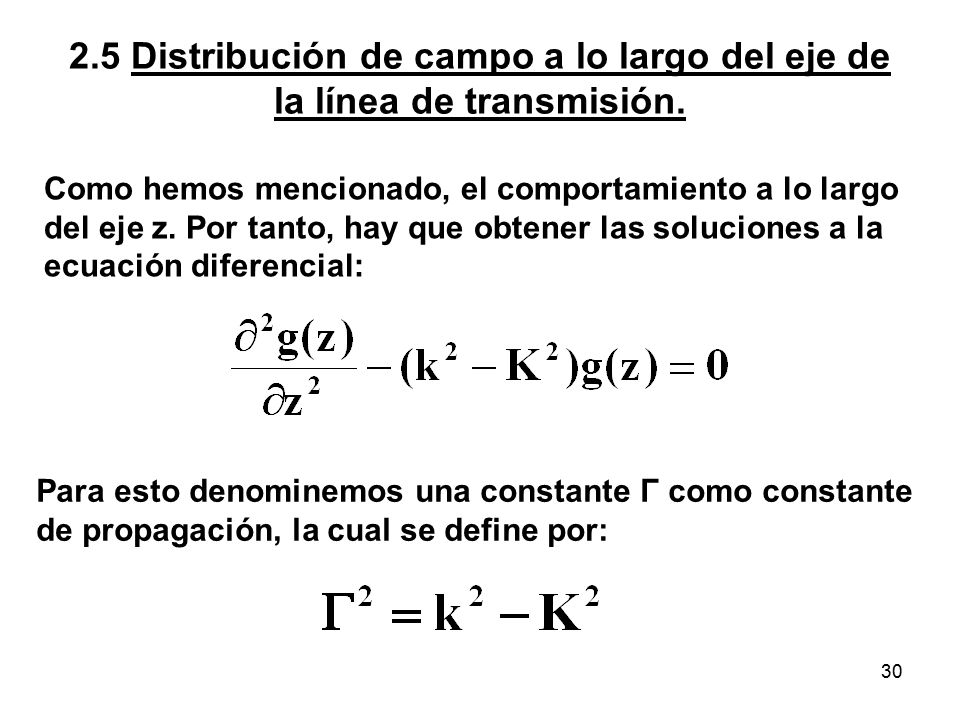 2.5 Distribución de campo a lo largo del eje de la línea de transmisión.