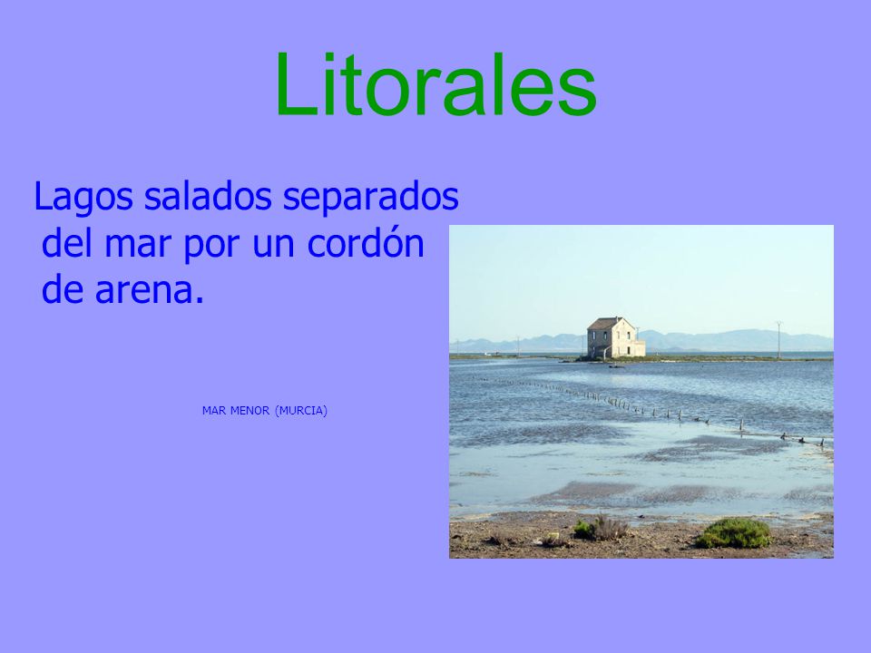 Litorales Lagos salados separados del mar por un cordón de arena.