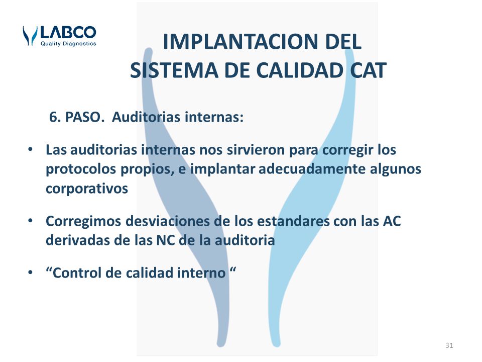 IMPLANTACION DEL SISTEMA DE CALIDAD CAT 6. PASO. Auditorias internas: