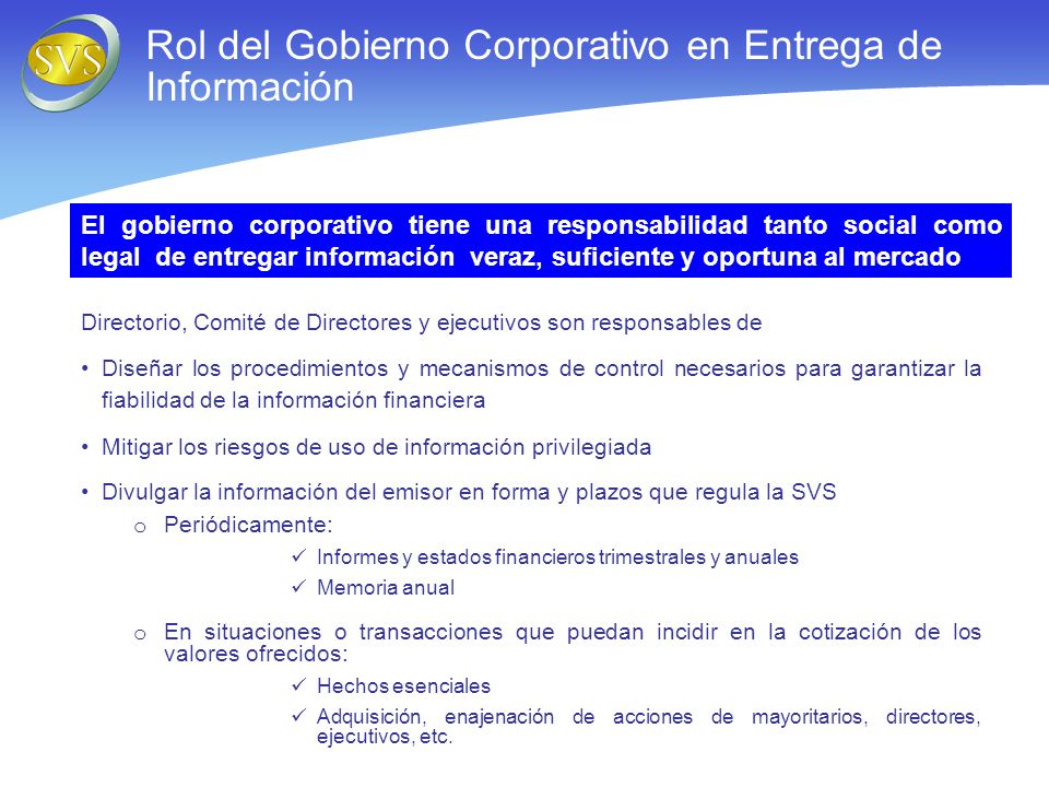 Rol del Gobierno Corporativo en Entrega de Información