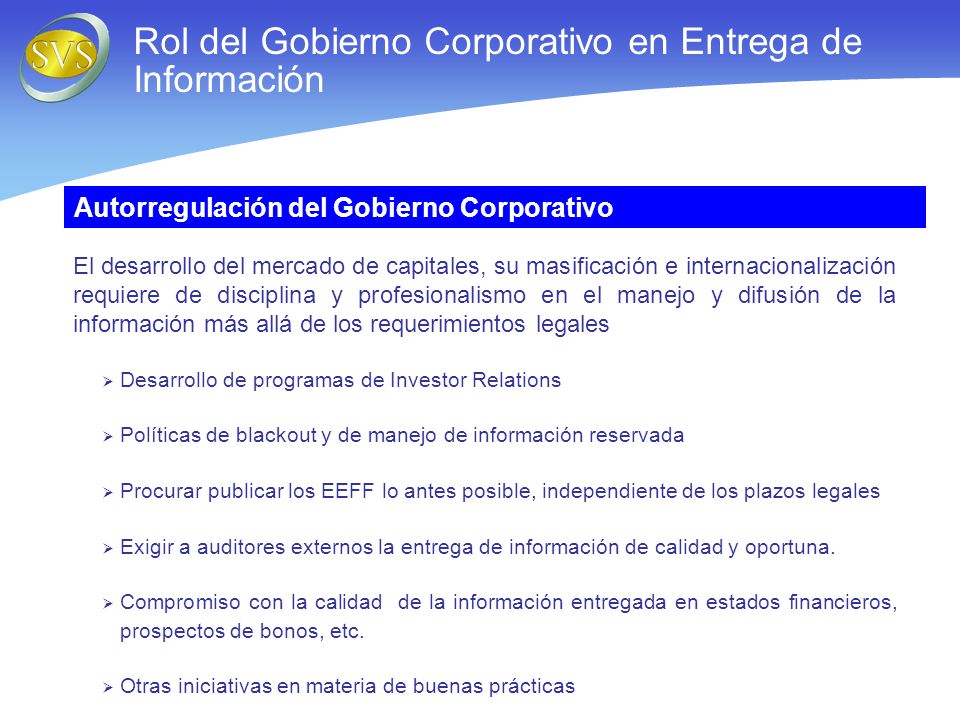 Rol del Gobierno Corporativo en Entrega de Información