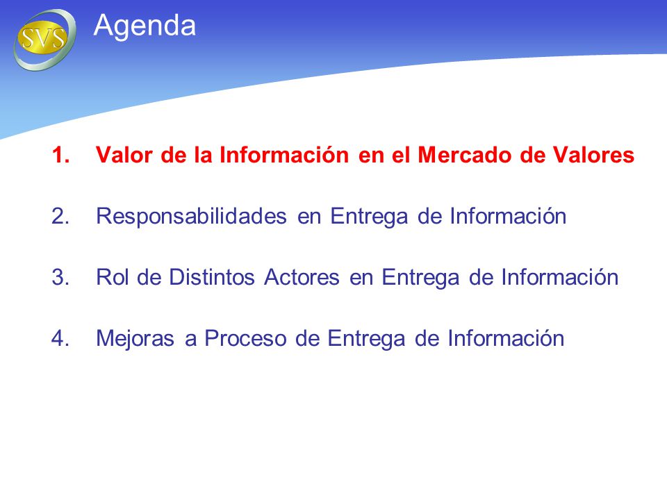 Agenda Valor de la Información en el Mercado de Valores