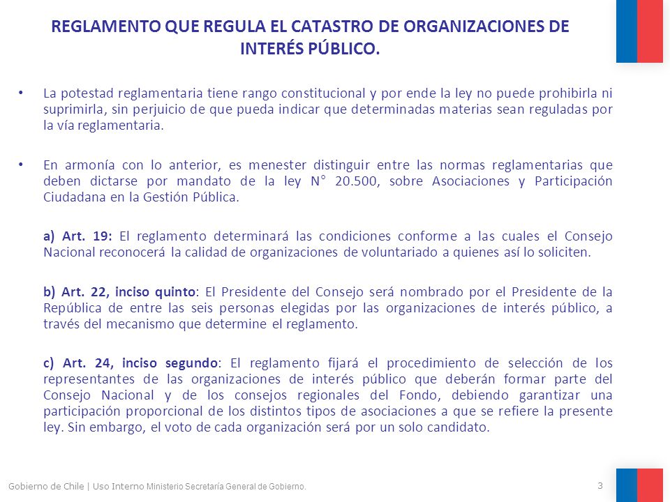 REGLAMENTO QUE REGULA EL CATASTRO DE ORGANIZACIONES DE INTERÉS PÚBLICO.