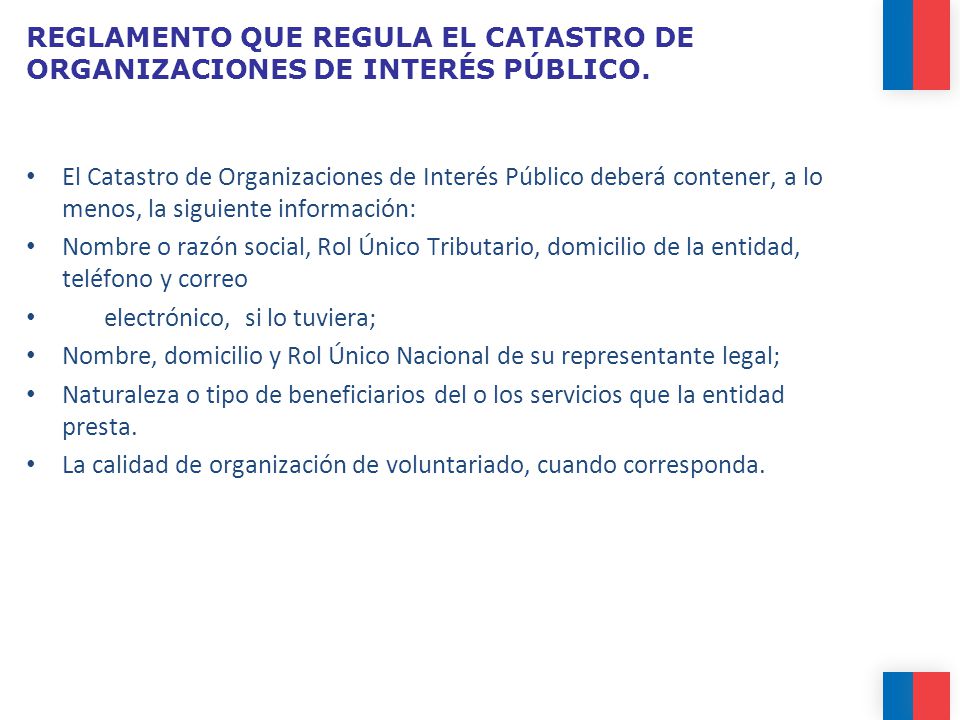 REGLAMENTO QUE REGULA EL CATASTRO DE ORGANIZACIONES DE INTERÉS PÚBLICO.