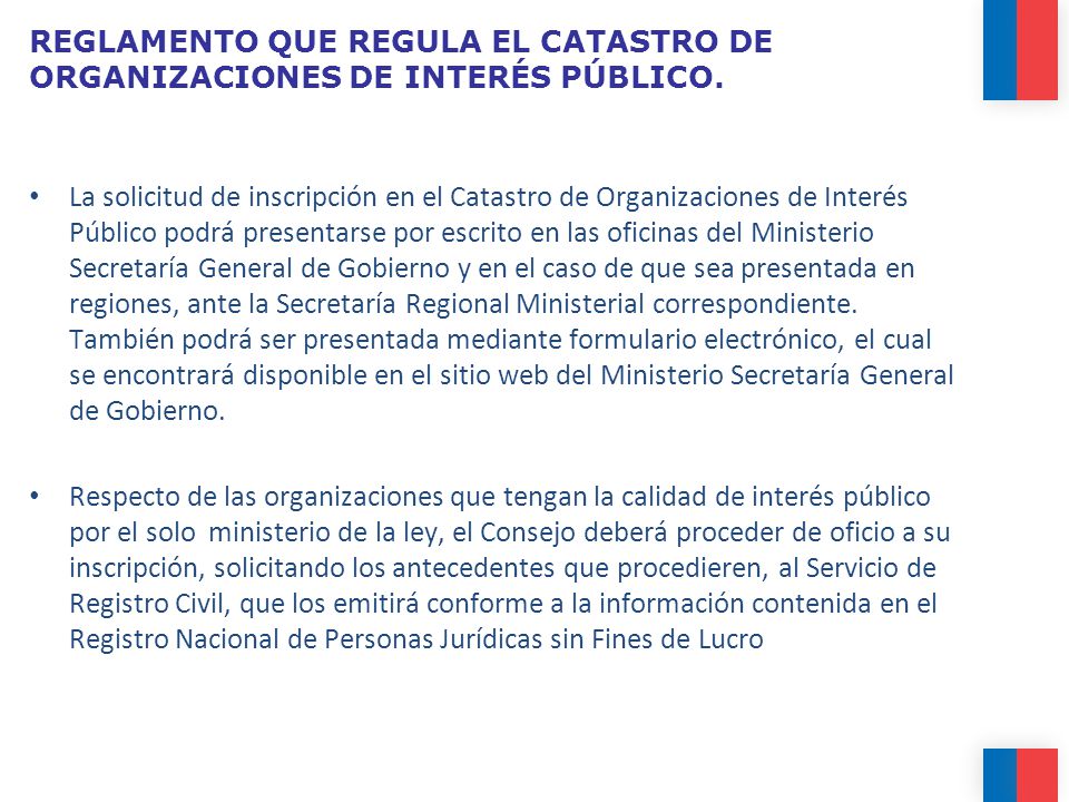 REGLAMENTO QUE REGULA EL CATASTRO DE ORGANIZACIONES DE INTERÉS PÚBLICO.
