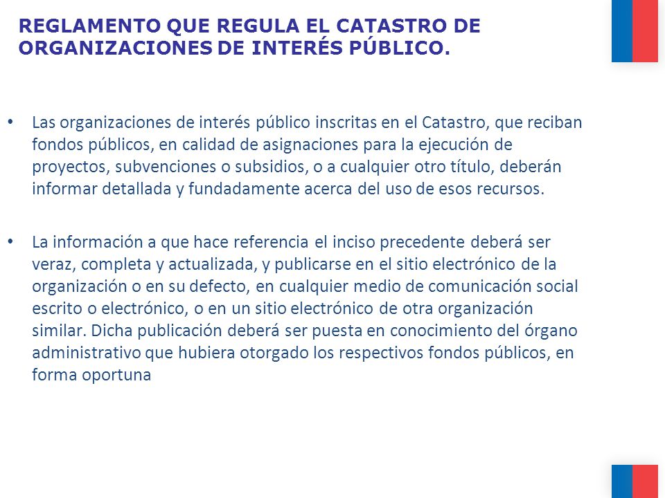 REGLAMENTO QUE REGULA EL CATASTRO DE ORGANIZACIONES DE INTERÉS PÚBLICO.