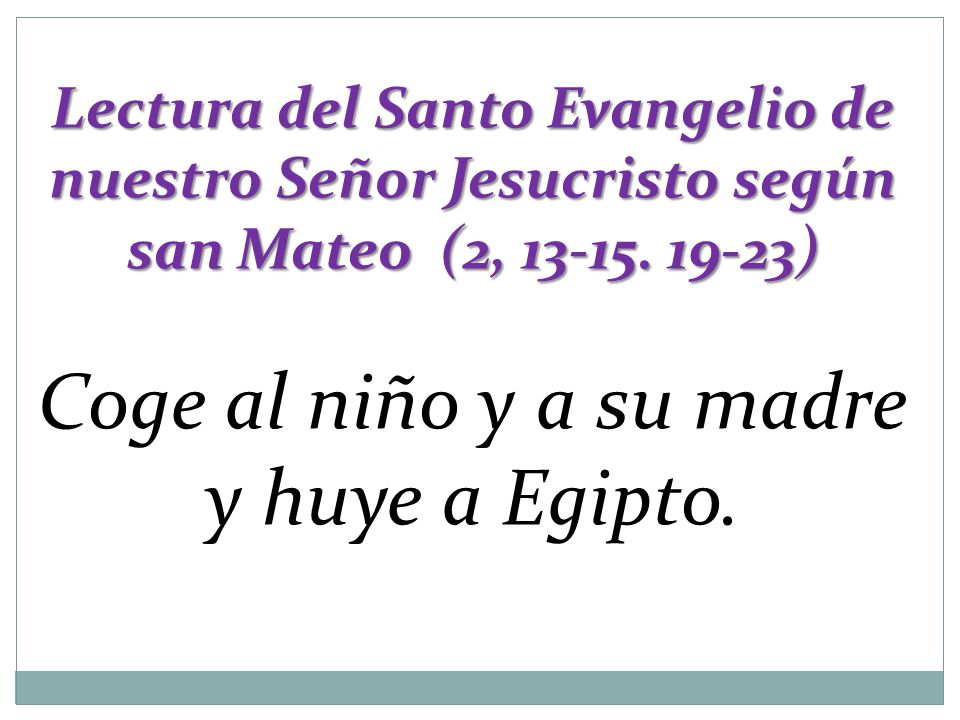 Coge al niño y a su madre y huye a Egipto.