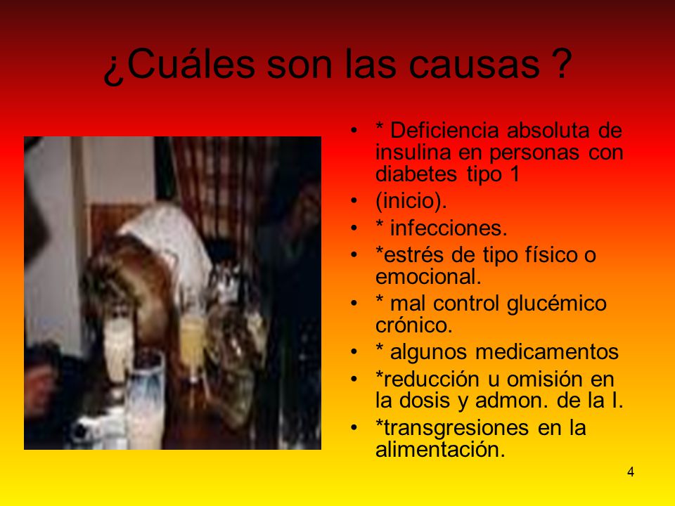 ¿Cuáles son las causas * Deficiencia absoluta de insulina en personas con diabetes tipo 1. (inicio).