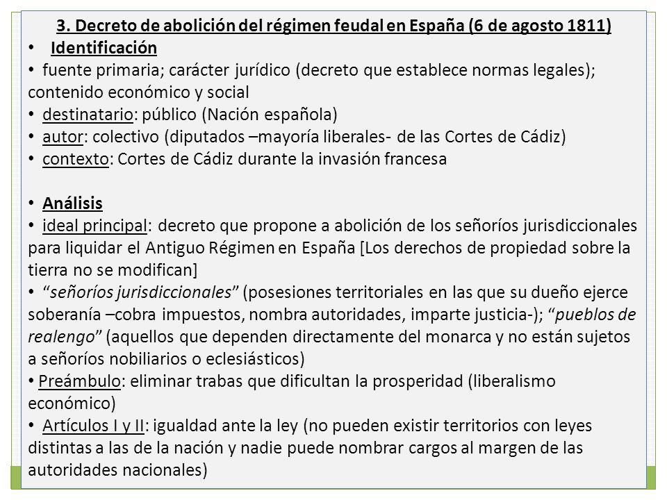 3. Decreto de abolición del régimen feudal en España (6 de agosto 1811)