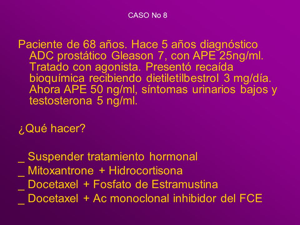 _ Suspender tratamiento hormonal _ Mitoxantrone + Hidrocortisona