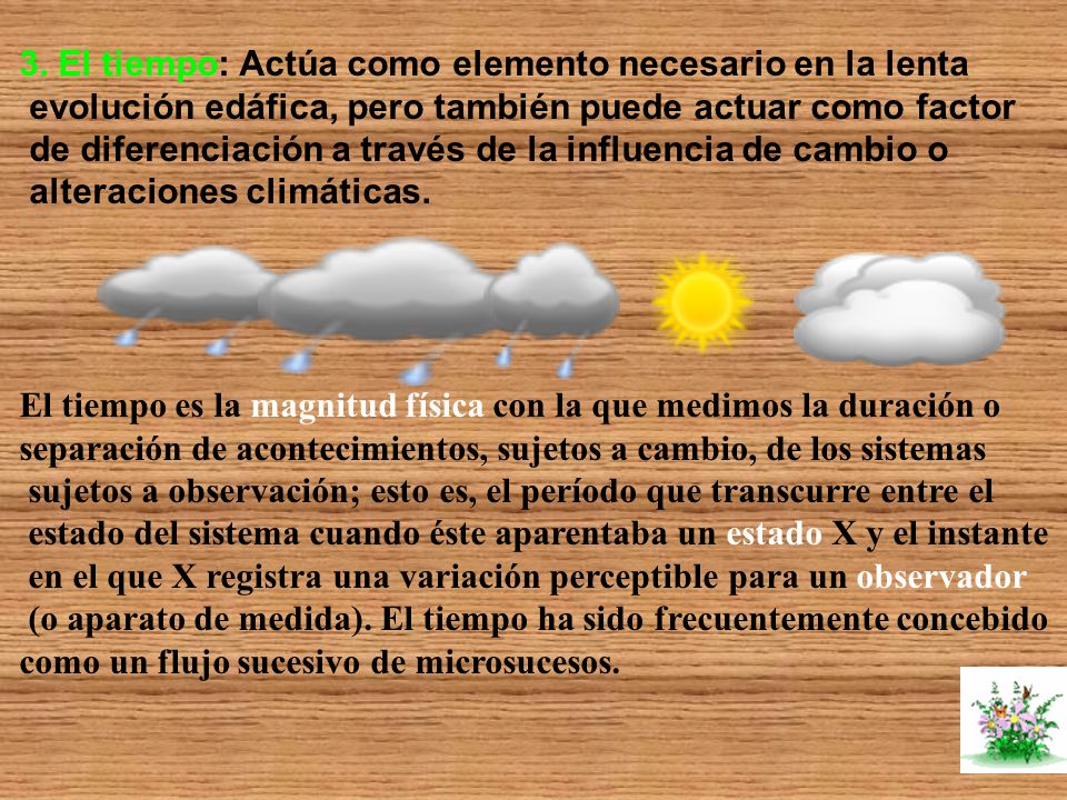 3. El tiempo: Actúa como elemento necesario en la lenta