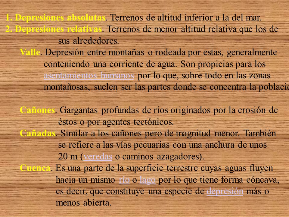 1. Depresiones absolutas. Terrenos de altitud inferior a la del mar.