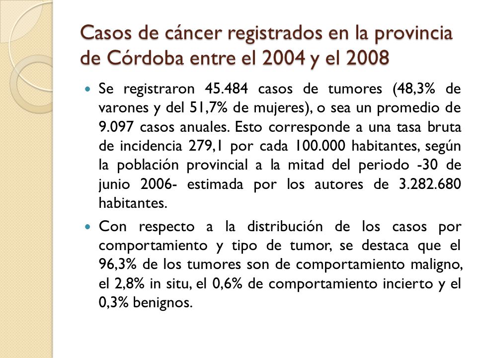 Casos de cáncer registrados en la provincia de Córdoba entre el 2004 y el 2008