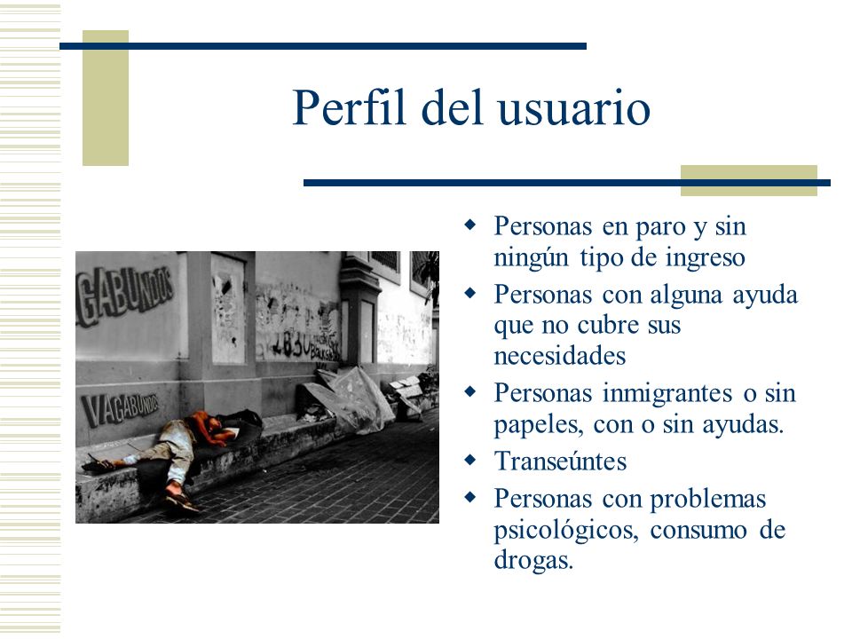 Perfil del usuario Personas en paro y sin ningún tipo de ingreso