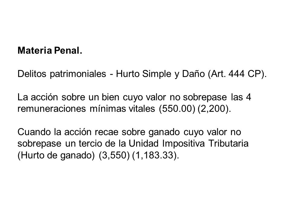 Materia Penal. Delitos patrimoniales - Hurto Simple y Daño (Art
