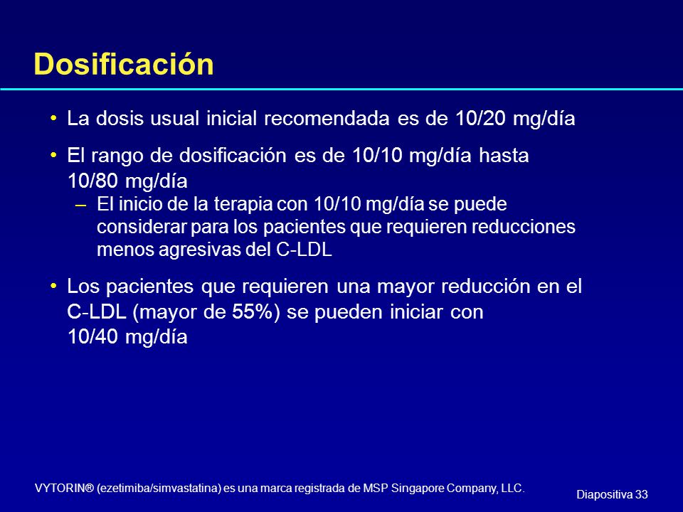 Dosificación La dosis usual inicial recomendada es de 10/20 mg/día