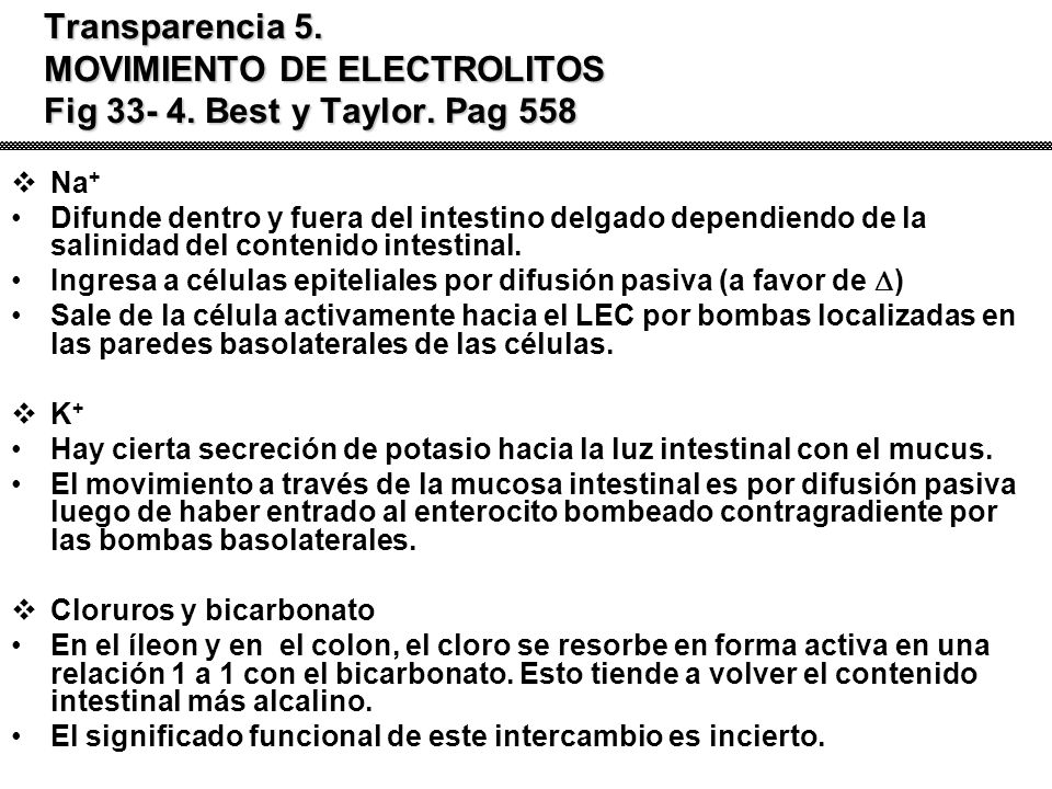 Transparencia 5. MOVIMIENTO DE ELECTROLITOS Fig Best y Taylor