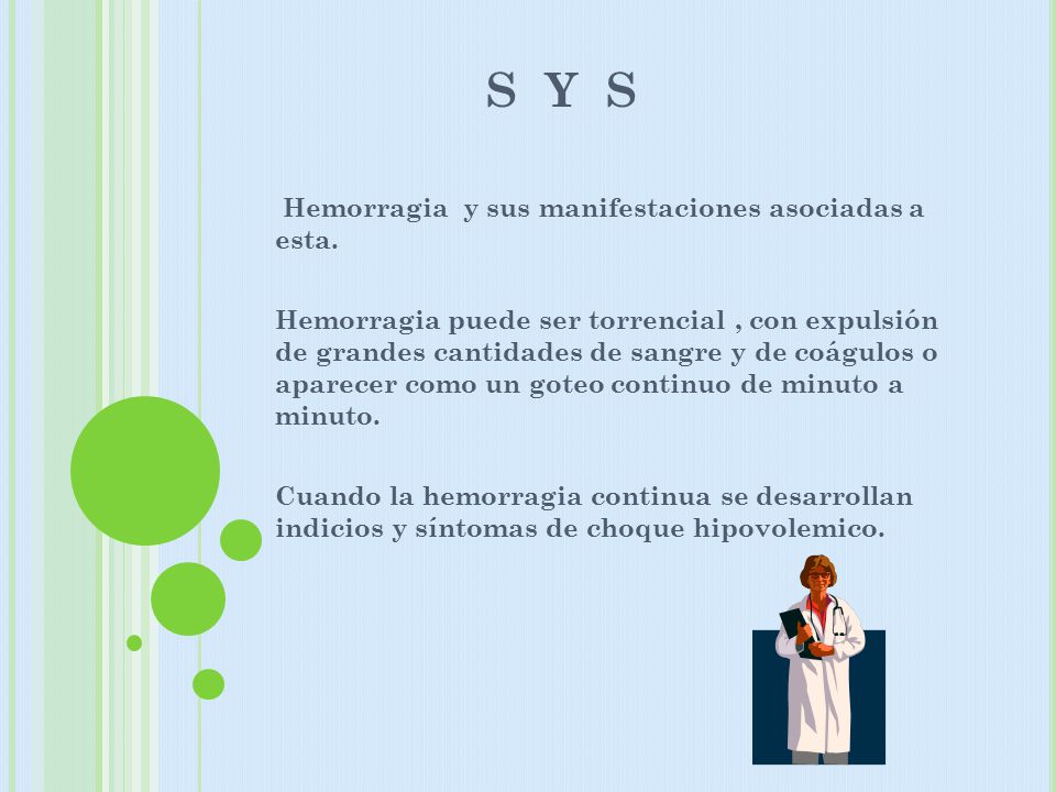 S Y S Hemorragia y sus manifestaciones asociadas a esta.