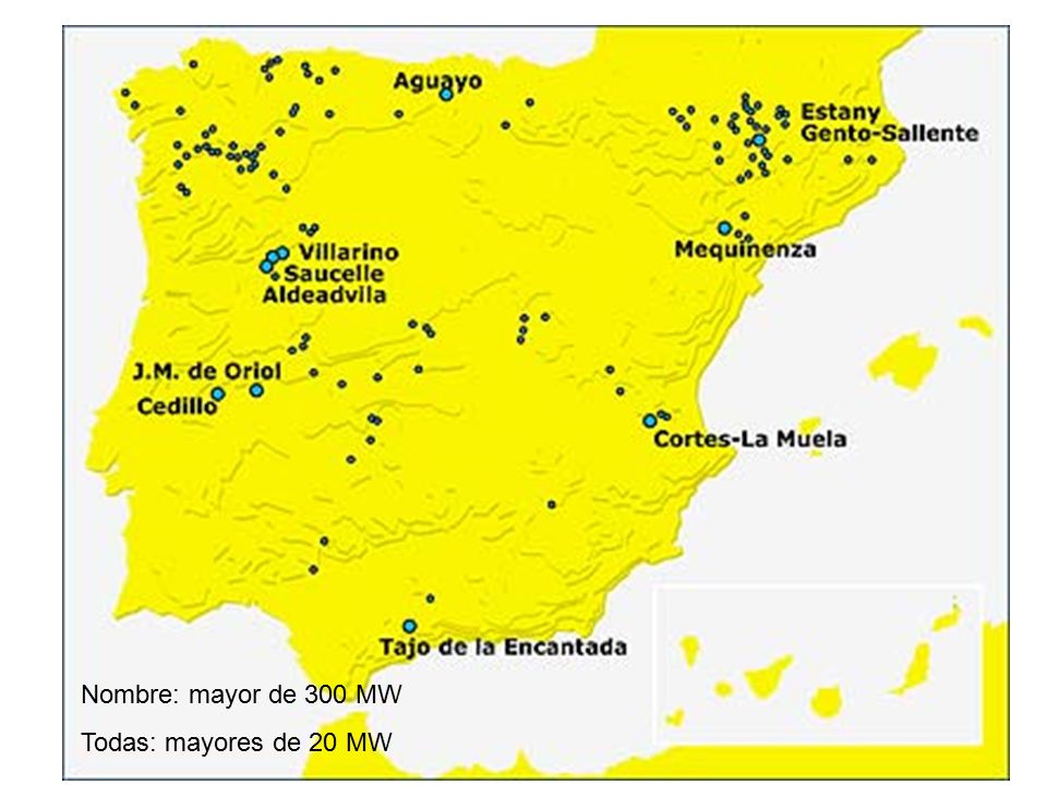 Nombre: mayor de 300 MW Todas: mayores de 20 MW