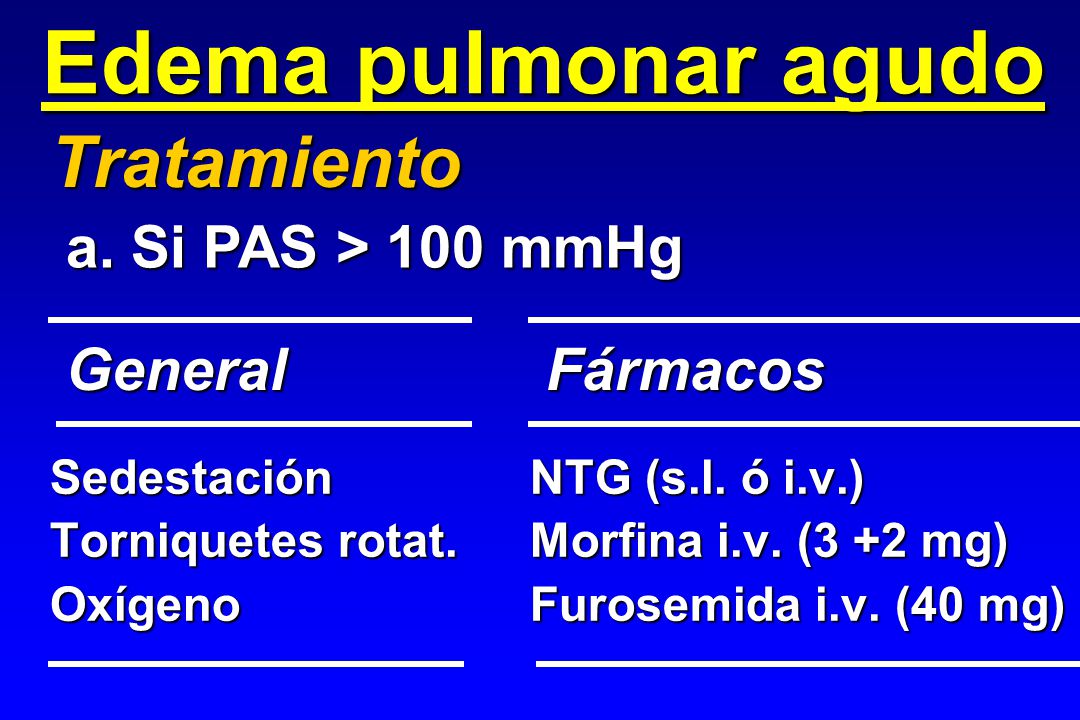 Edema pulmonar agudo Tratamiento a. Si PAS > 100 mmHg