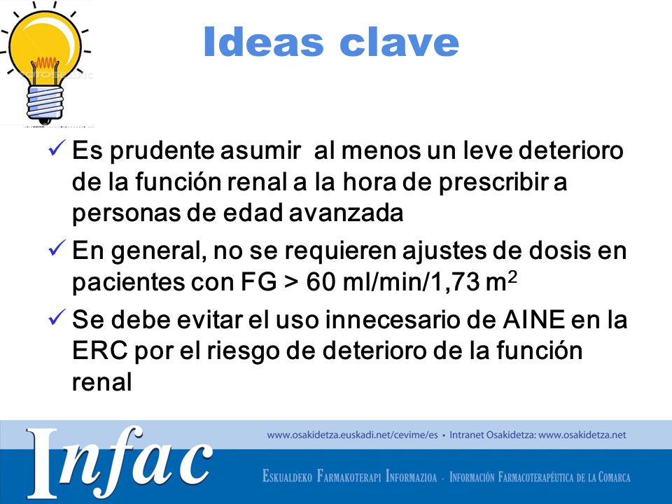 Ideas clave Es prudente asumir al menos un leve deterioro de la función renal a la hora de prescribir a personas de edad avanzada.
