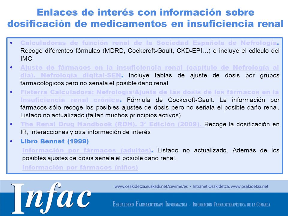 Enlaces de interés con información sobre dosificación de medicamentos en insuficiencia renal