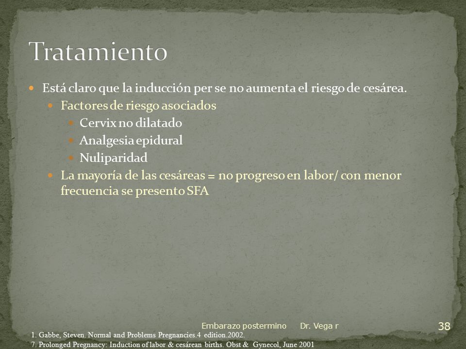 Tratamiento Está claro que la inducción per se no aumenta el riesgo de cesárea. Factores de riesgo asociados.