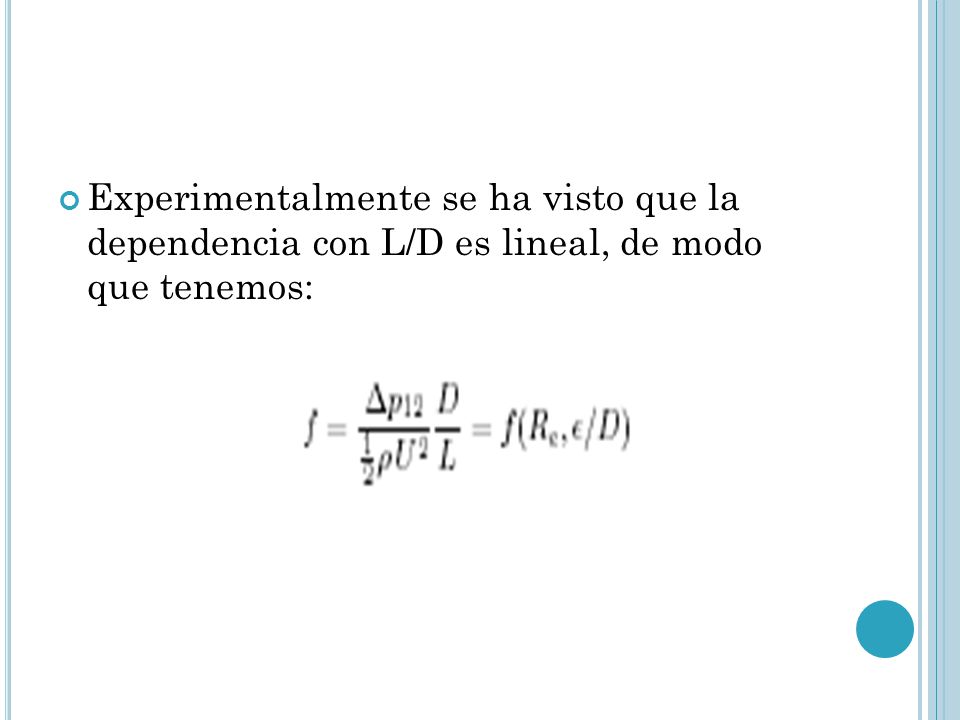 Experimentalmente se ha visto que la dependencia con L/D es lineal, de modo que tenemos:
