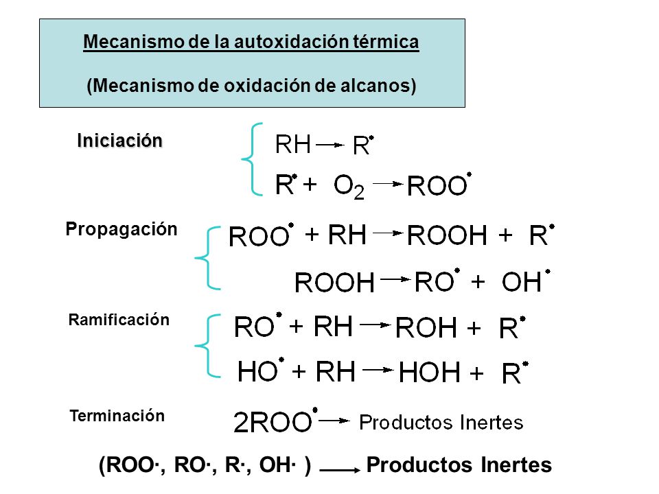 (ROO·, RO·, R·, OH· ) Productos Inertes