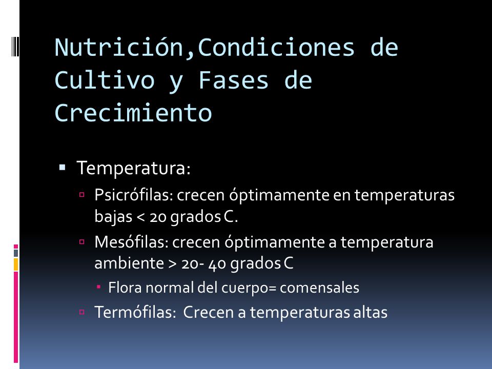 Nutrición,Condiciones de Cultivo y Fases de Crecimiento